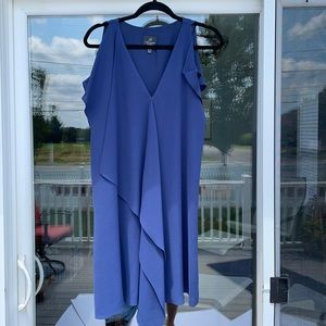 Adrianna Papell smoky blue cold shoulder dress 4